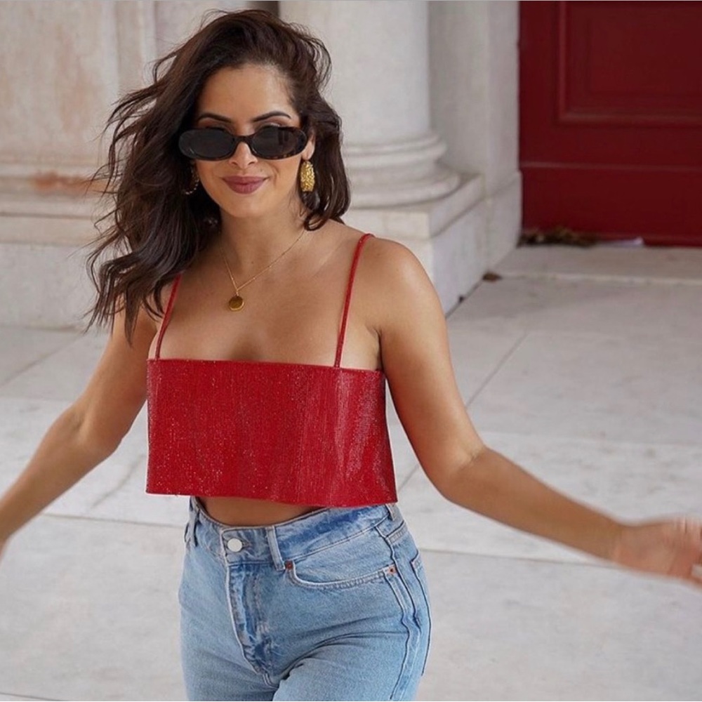 Zara Shimmery Crop Top Red XS-S